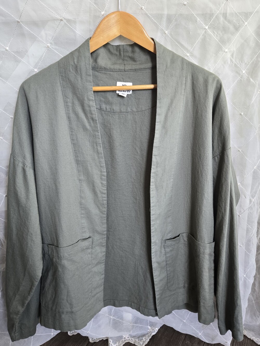 Tentree Olive Green Lightweight Open-Front Shirt Jacket